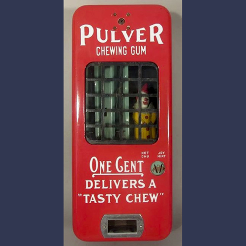 1920’s Pulver Porcelain , animated clown gum dispensing machine 