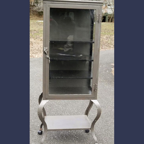 Vintage medical Doctors cabinet with cabriole legs  Metal and glass