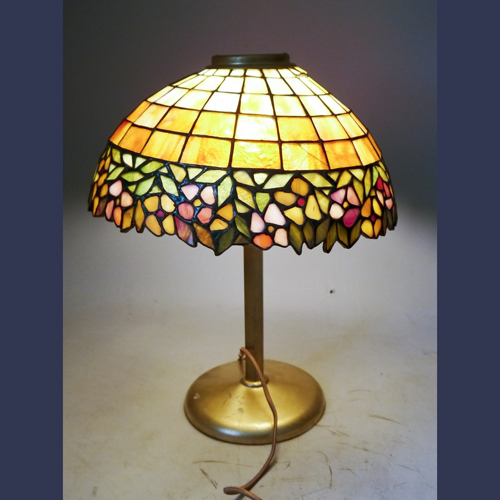 Antique leaded Stained glass lamp possible Handel made in Connecticut