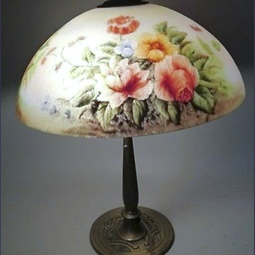 Antique Reverse hand painted glass table lamp Phoenix