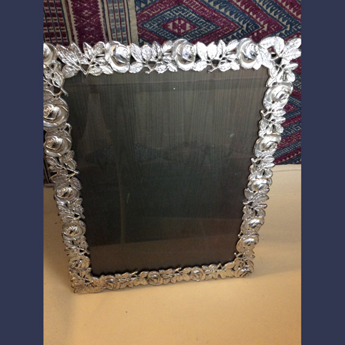 Vintage silver plated photo picture frame with roses . Large size 12 x 15