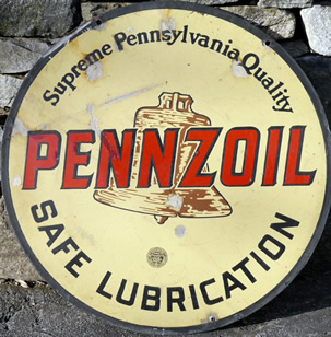 Pennzoil round  porcelain double sided  advertising oil sign
