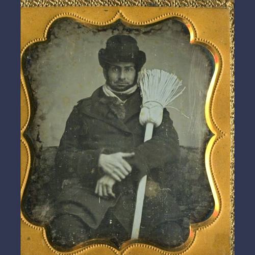 Antique occupational cased image daguerreotype of a chimney sweep